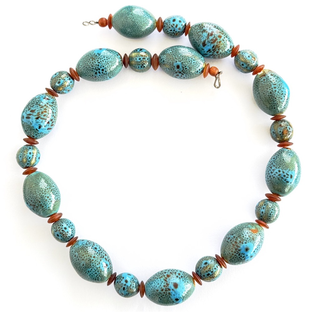 Chunky Turquoise, Blue and Brown Beaded Necklace